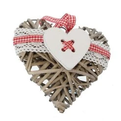 MICA Living Dekohänger - Herz - Rot/creme - Weide Grau - Ca. 16 Cm