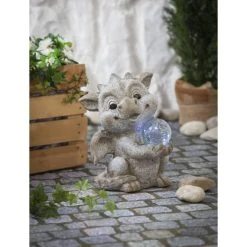 MICA Living Drache Mit LED-Kugel - Aus Magnesia - Ca. 22,5 X 24 X 31,5 Cm