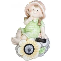 MICA Living Dekokind - Mädchen Mit LED-Blume - Aus Magnesia - 26,5 X 25 X 37,5 Cm