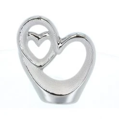 MICA Living Standdeko - Herzsilhouetten - Aus Keramik - Ca. 13 X 4,5 X 14,5 Cm - Silber