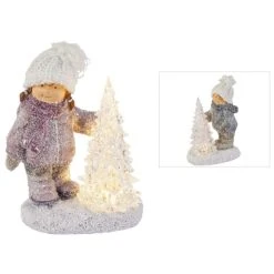 MICA Living Winterkind Mit LED-Baum - Aus Polyresin - Ca. 12 X 8 X 16 Cm - 1 Stück