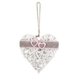 MICA Living Dekohänger - Weidenherz - Weiß/grau/rosa - Ca. 26 X 26 Cm