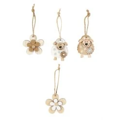 MICA Living Dekohänger - Blume Und Schaf - Aus Holz - Ca. 5 Cm - 8 Stück