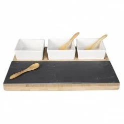 P:OS Servierteller - Aus Bambus - Ca. 28 X 22 X 4 Cm - Inkl. Schälchen Und Löffel -MICA decoration Shop 236949 neu