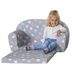 Besttoy - Kindersofa - Sterne - Grau/weiß/türkis