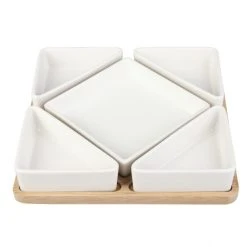 P:OS Bambusbrett - Mit 5 Weißen Keramikschalen